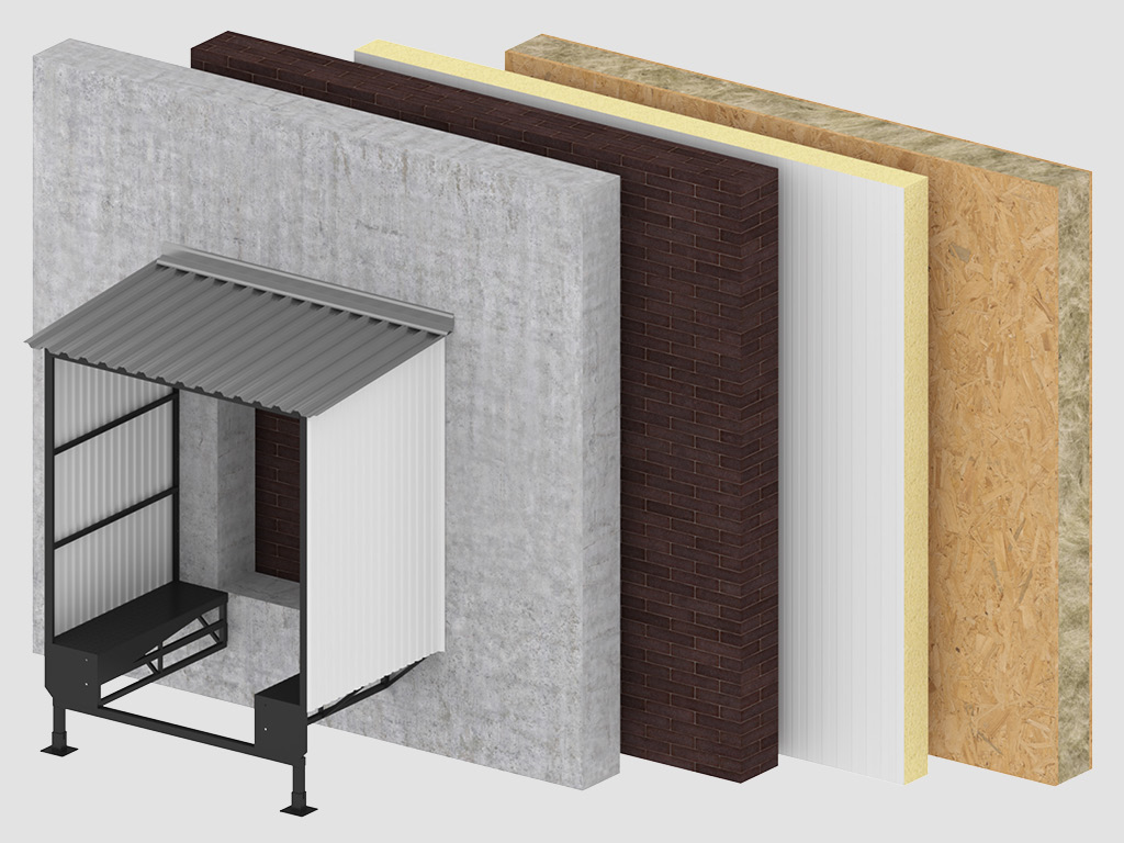 Монтаж также можно осуществлять на стены из различных материалов (бетон, кирпич, металл, дерево, сэндвич-панели толщиной от 50 до 200 мм).